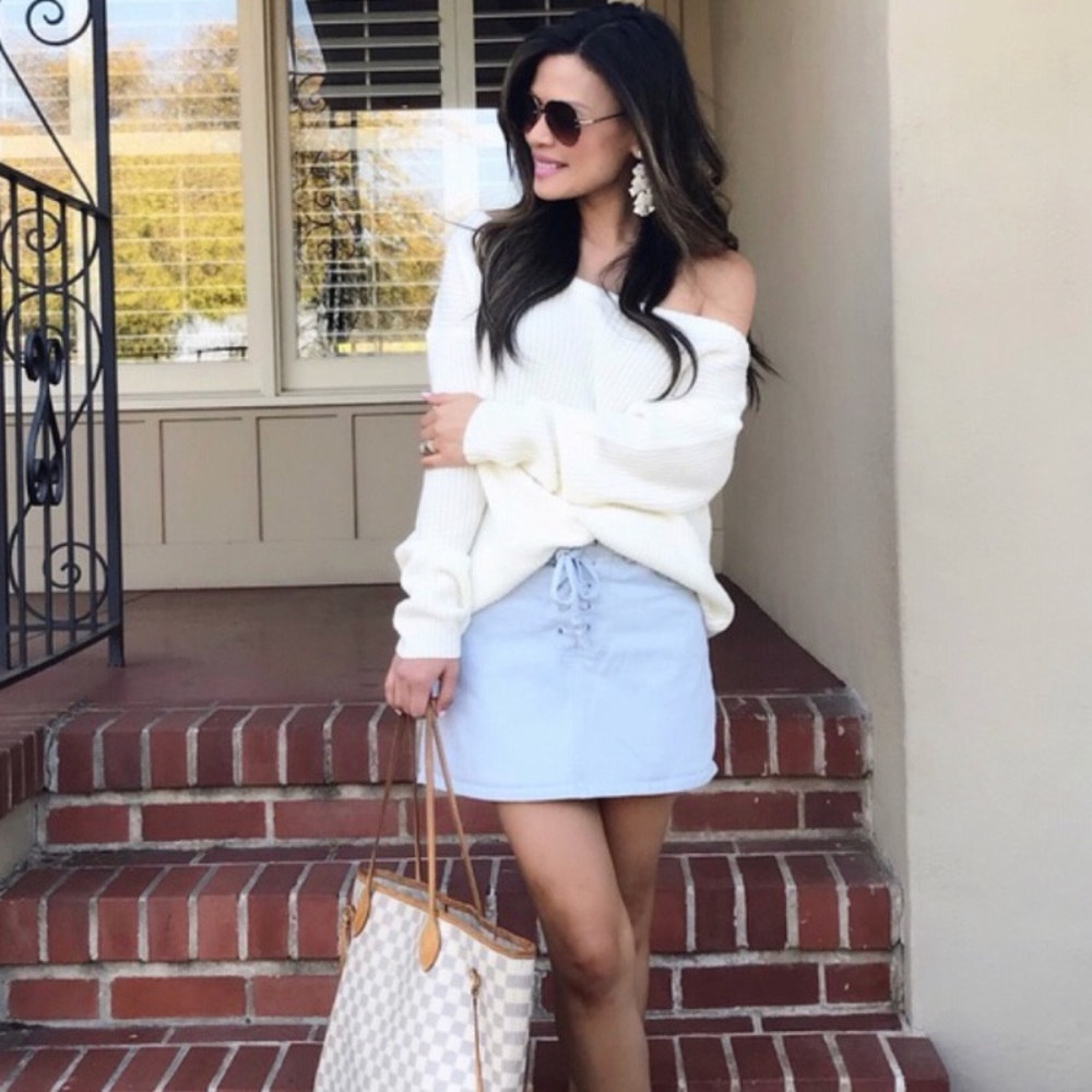 New Slouchy Off-Shoulder Boho Pullover Sweater - Picture 2 of 5